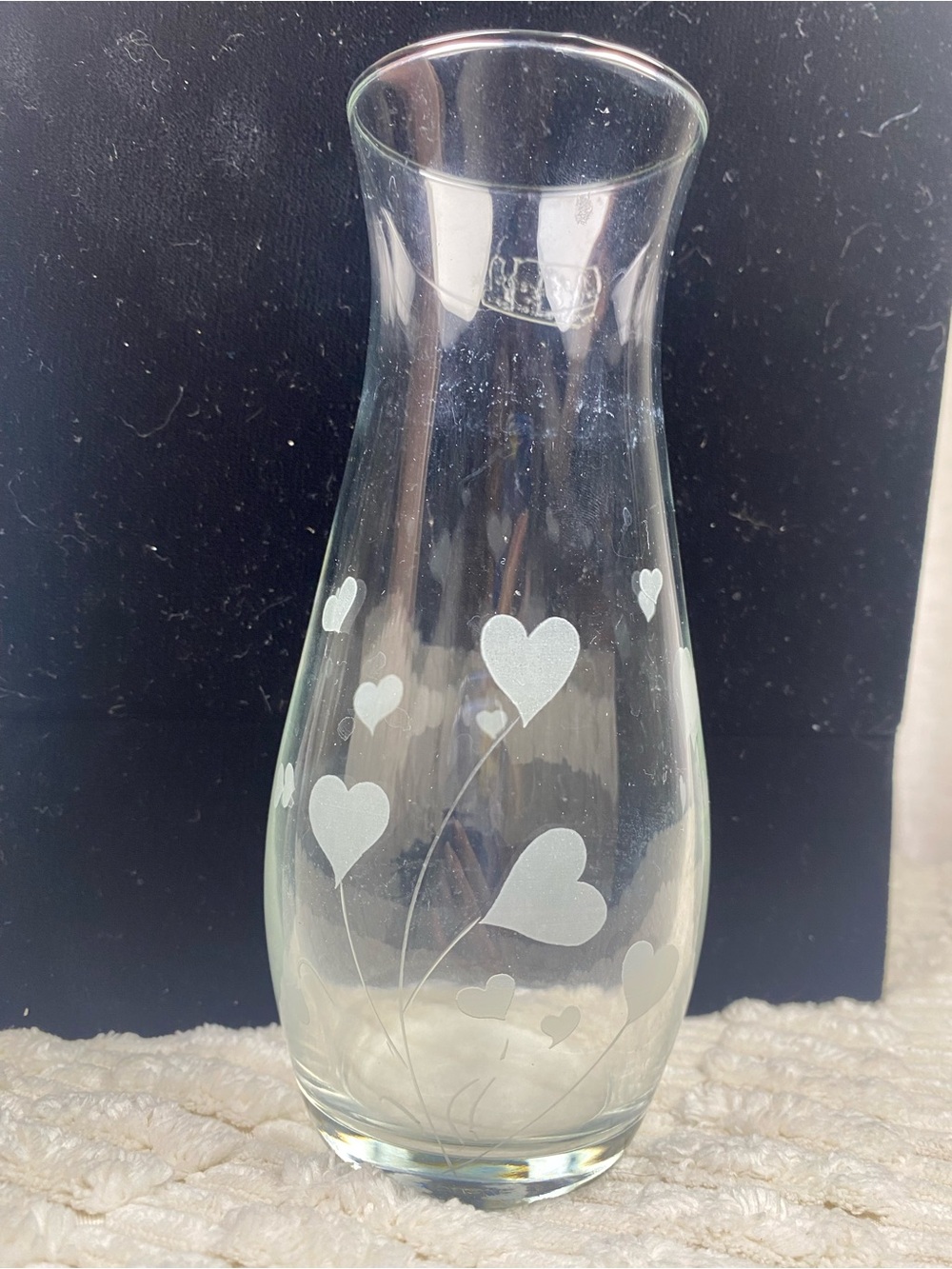Vintage 90s Cameo Crystal Hand Cut Etched Hearts Bud Vase - Made in Turkey
